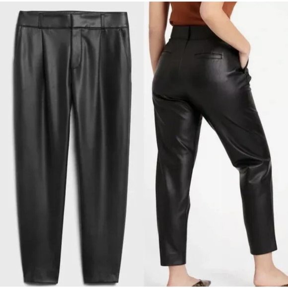 BANANA REPUBLIC High-Rise Tapered Vegan Leather Pant NWT Sz 2 Black #615354 $119 - Picture 1 of 12